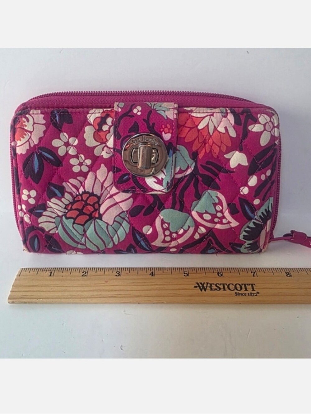 Vera Bradley Bloom Berry RFID Turnlock Wallet Pink Floral Women's Wallet - Picture 9 of 15